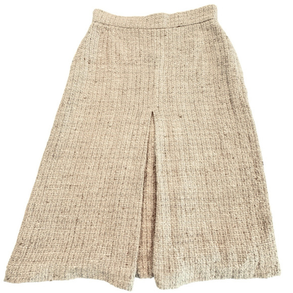 Vintage Valentino Skirt‎ Tweed Oatmeal Nubby Textured A Line Hem Pleat Sz 4 /40